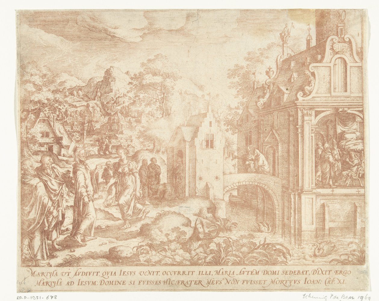 Kristus ankommer til Lazarus, Marthas og Maria Magdalenas hus af Hans Bol