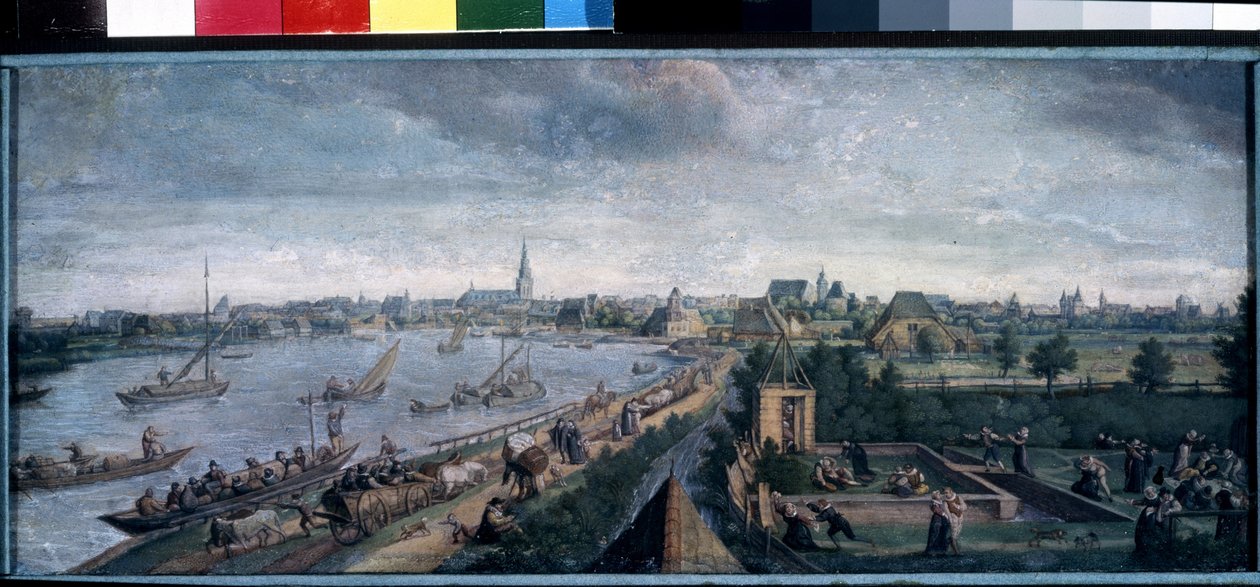 ""Landsforlystelser"" (Landlige forlystelser) Landskabets glæder, scene med gåture på floden, landbold, picnic og udendørsspil. Gouache-maleri af Hans Bol (1534-1593) 1592 Pushkin Museum, Moskva af Hans Bol