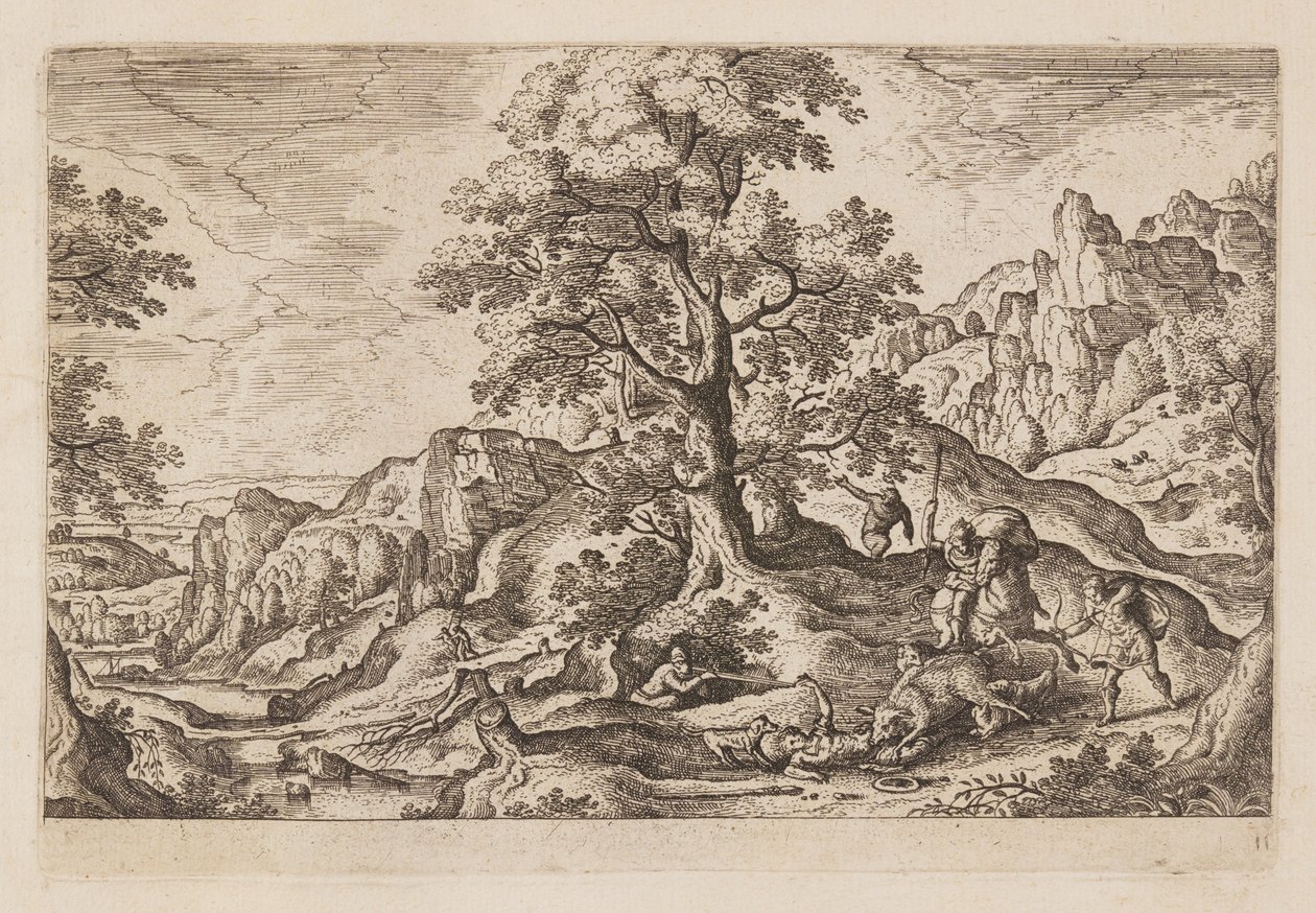 Planche 11, fra Landskaber med scener fra Det Gamle og Det Nye Testamente og Ovids Metamorfoser af Hans Bol