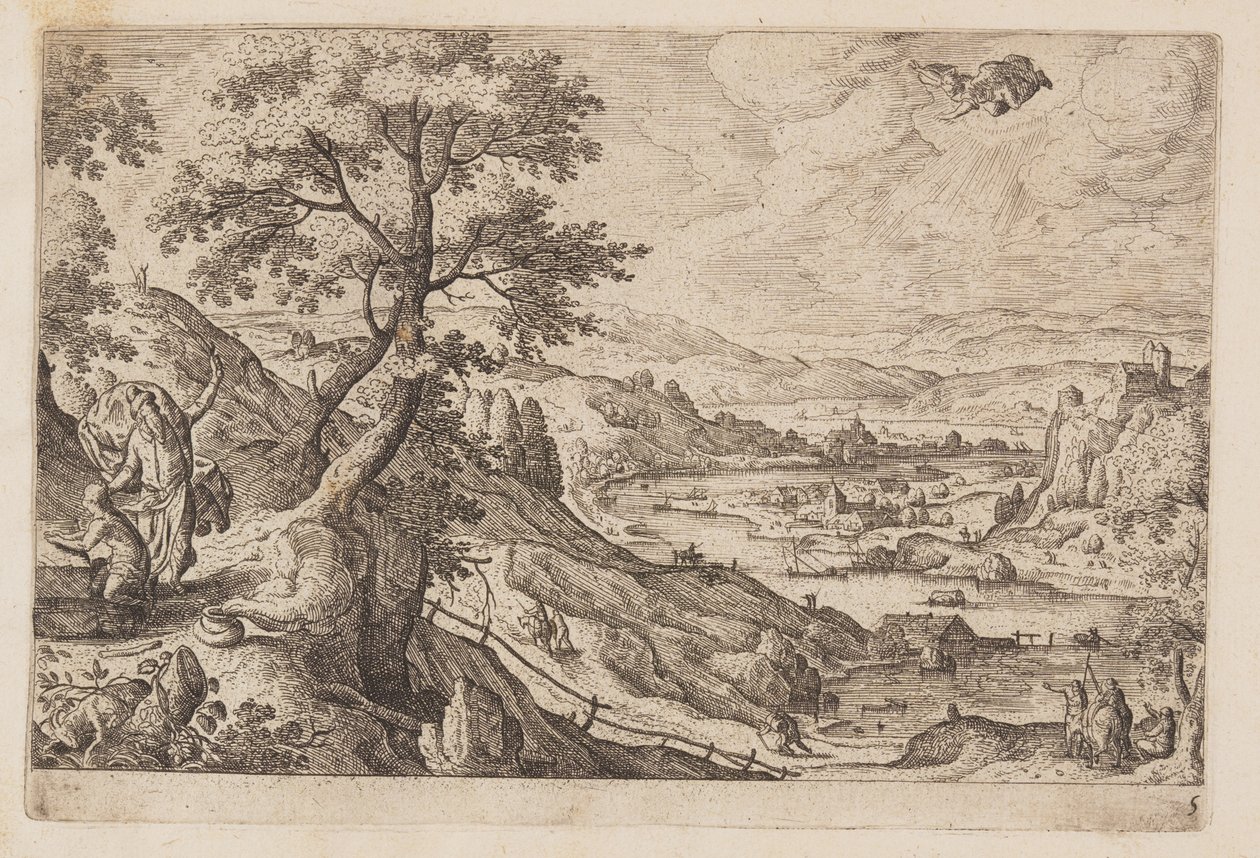 Planche 5, fra Landskaber med scener fra Det Gamle og Det Nye Testamente og Ovids Metamorfoser af Hans Bol