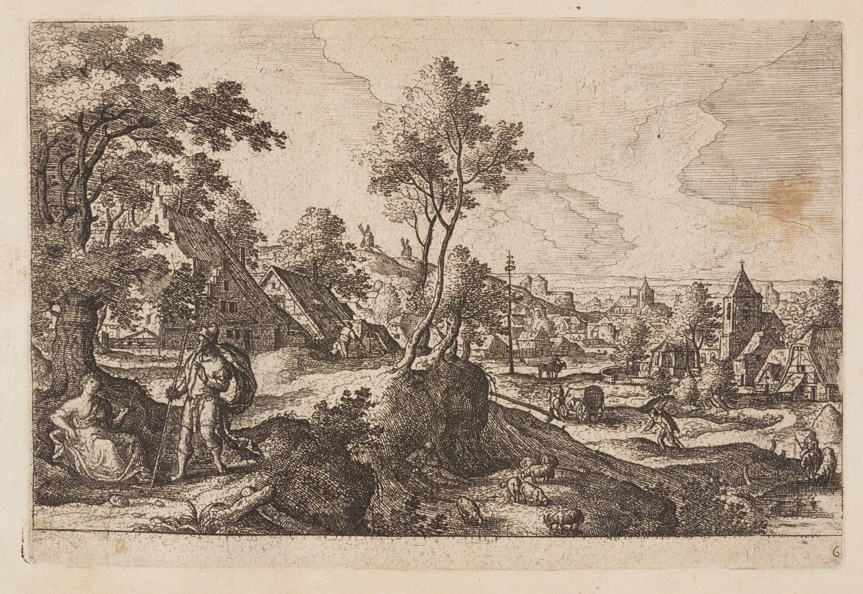 Planche 6, fra Landskaber med scener fra Det Gamle og Det Nye Testamente og Ovids Metamorfoser af Hans Bol