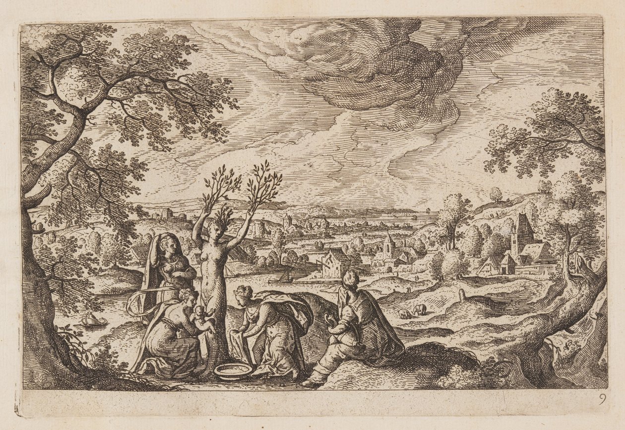 Planche 9, fra Landskaber med scener fra Det Gamle og Det Nye Testamente og Ovids Metamorfoser af Hans Bol