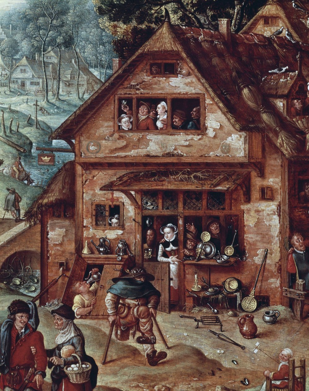 Taverna, kyläkohtauksen yksityiskohta, Hans Bolin (1534-1593) maalaus af Hans Bol