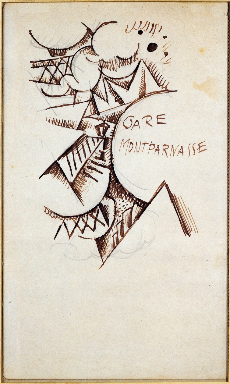 Gare Montparnasse Tegning med kinesisk blæk og blyant af Hans Bolz (1885-1918) 1912 Privat samling af Hans Bolz