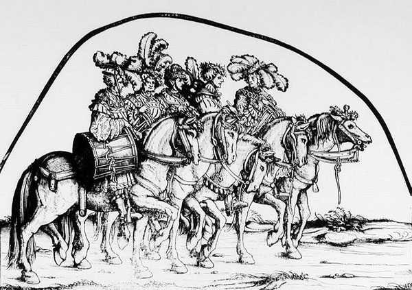 En trup trommeslagere fra Maximilians Triumphal Procession, ca. 1516-18 af Hans Burgkmair
