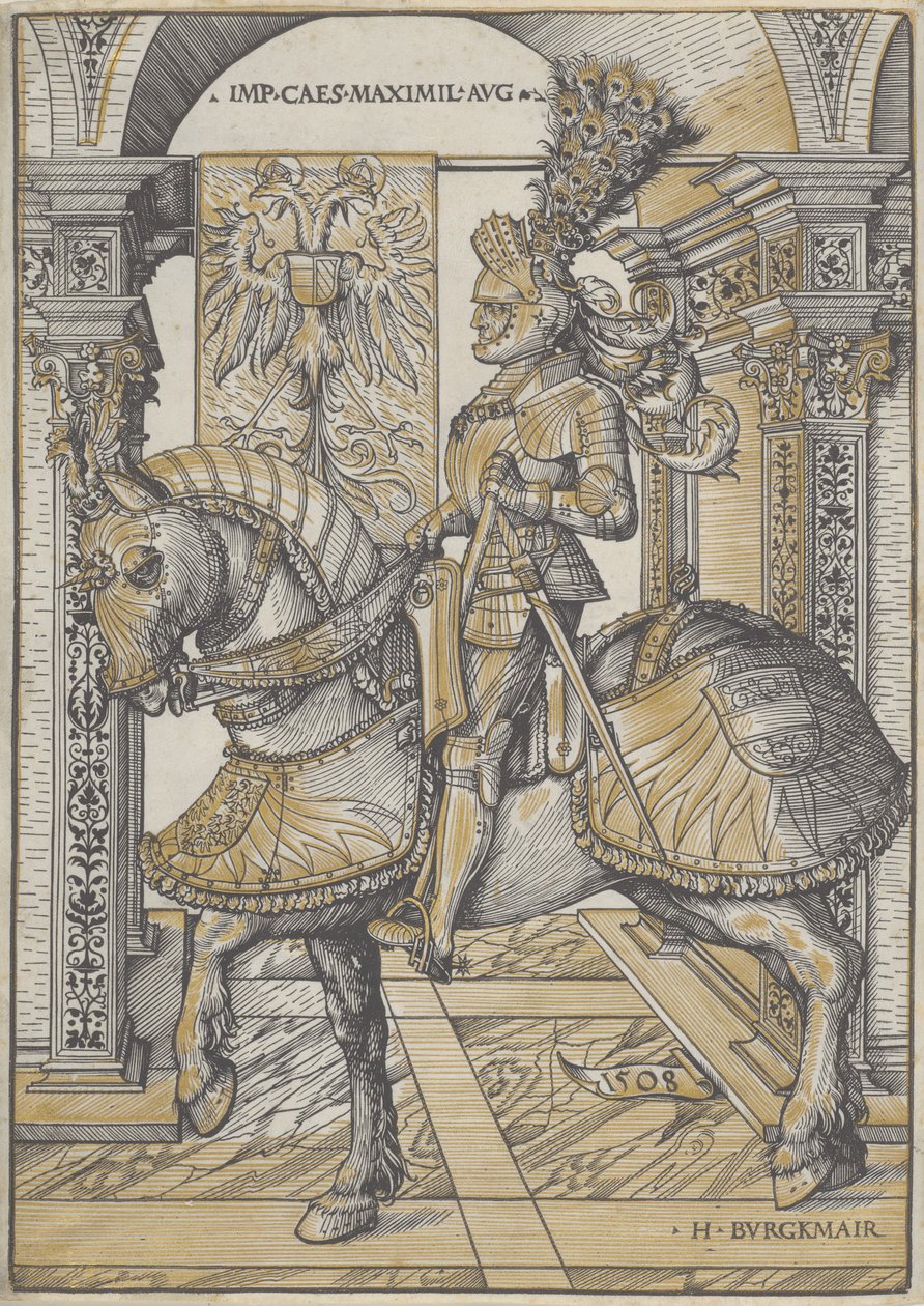 Equestrian Portrait of the Emperor Maximilian I, 1508dani af Hans Burgkmair
