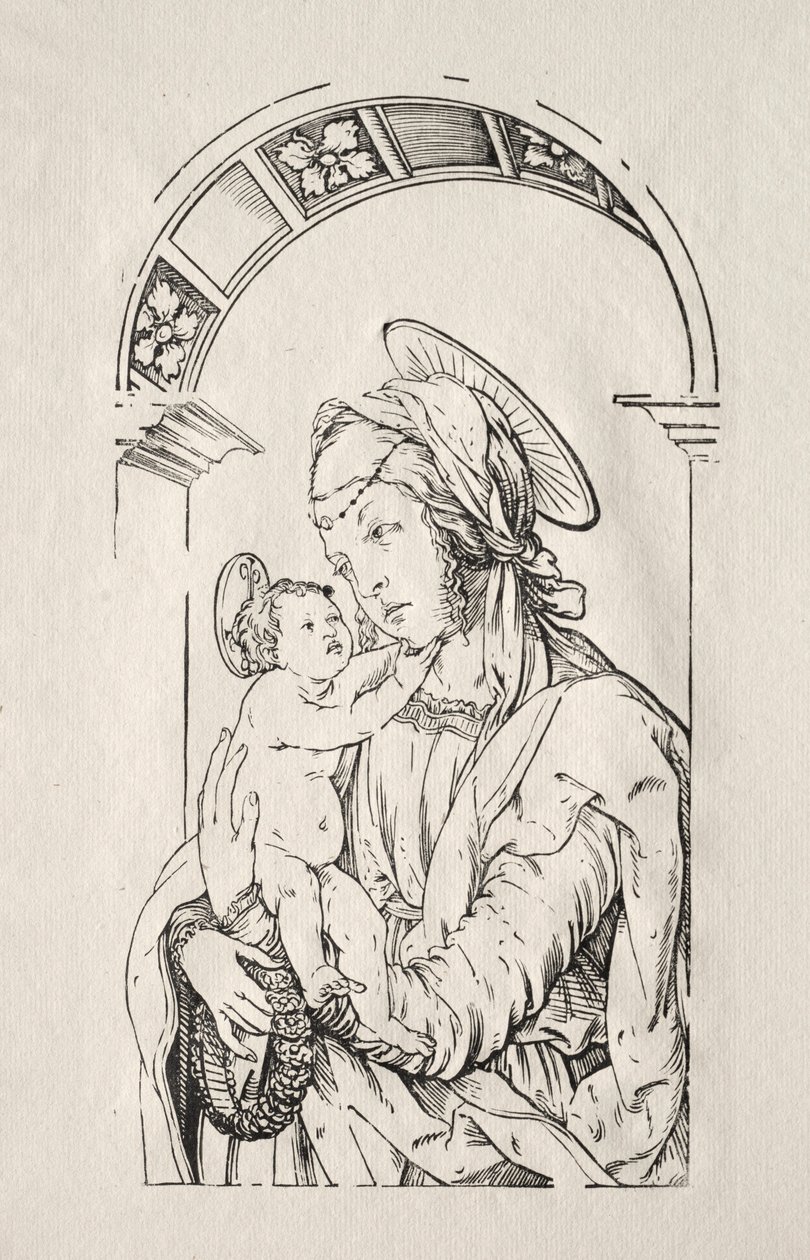 Jomfruen med barnet under en bue, 1508. af Hans Burgkmair