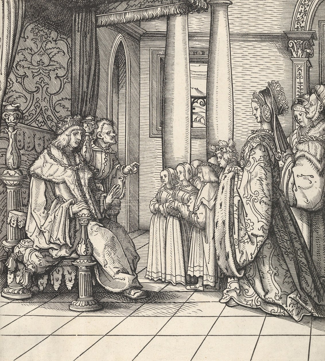 Den hvide konge modtager sin datter Margaret og kong Philips børn, fra Der Weisskunig, 1514-16 af Hans Burgkmair