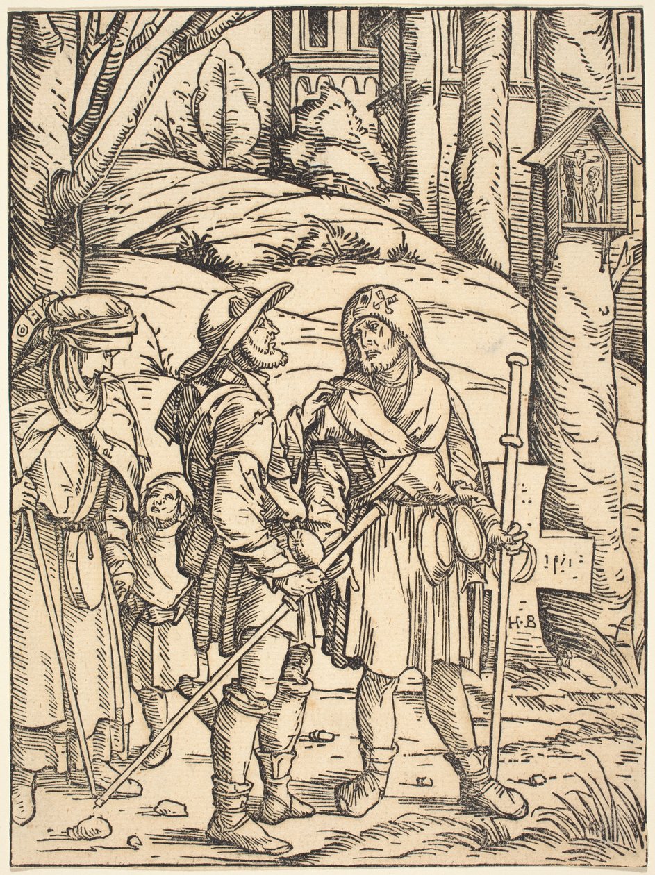 Pilgrimme ved en helligdom ved vejkanten af Hans Burgkmair I