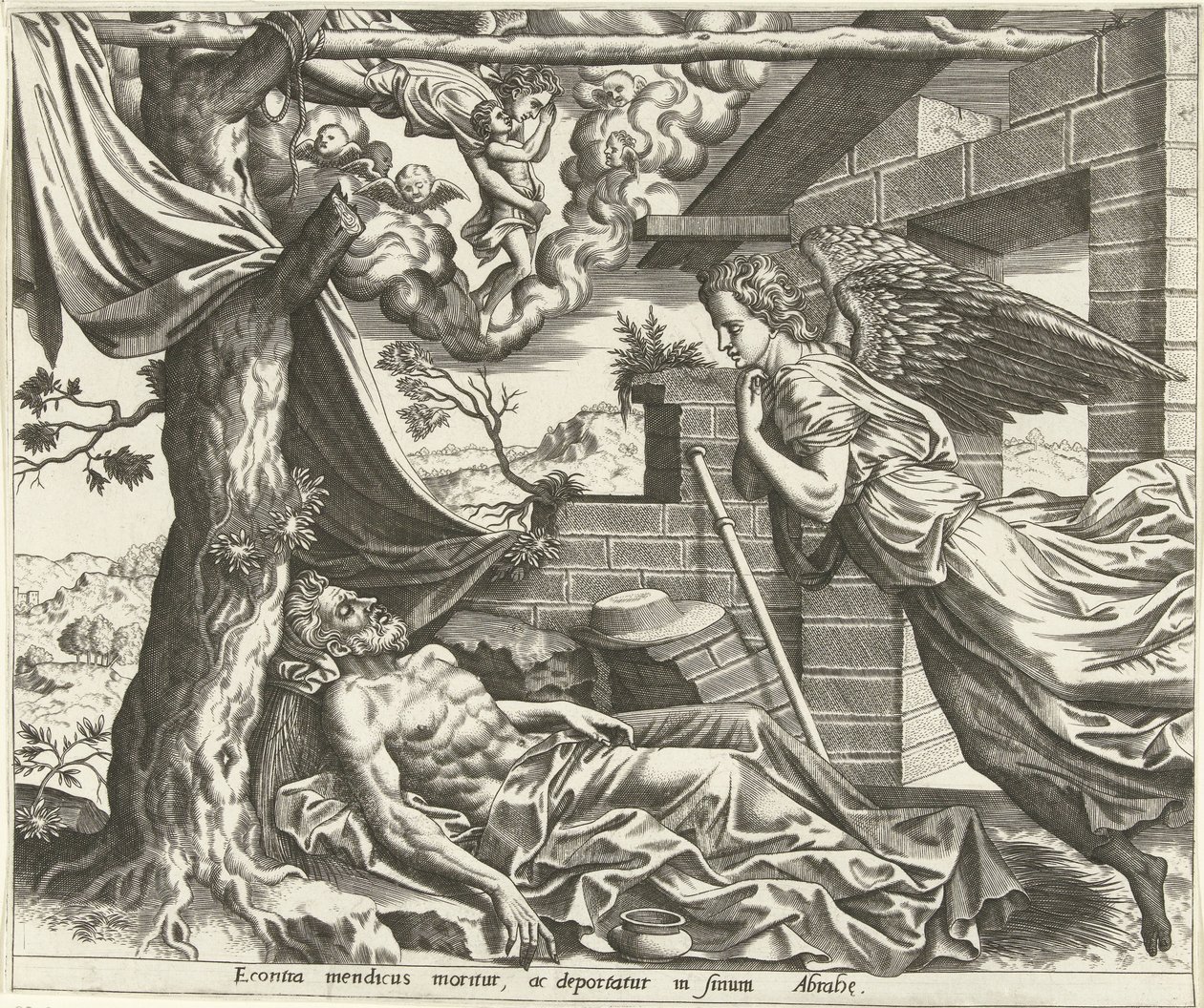 Lazarus død Historien om Lazarus og den rige mand (serietitel) af Hans Collaert (I) (possibly)