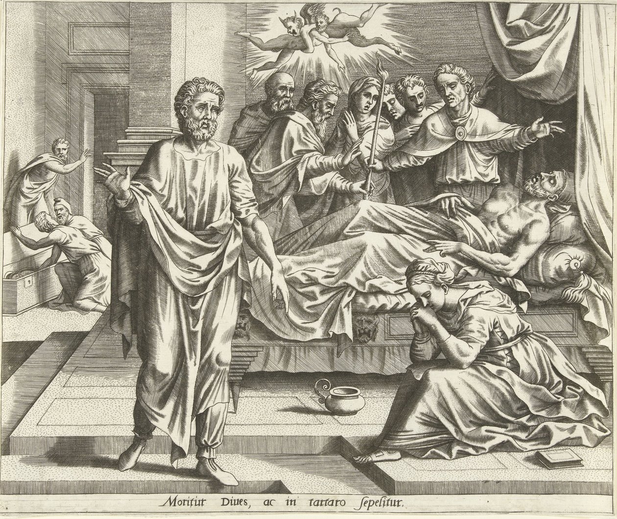 Den rige mands død Historien om Lazarus og den rige mand (serietitel) af Hans Collaert (I) (possibly)