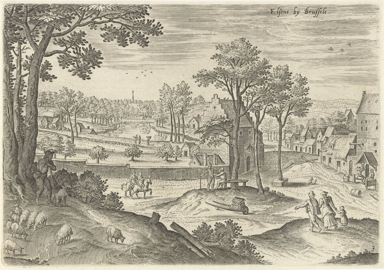 Udsigt over Ixelles Ixelles nær Bruxelles (titel på objekt) Seværdigheder fra Bruxelles-området (serietitel) af Hans Collaert (I)