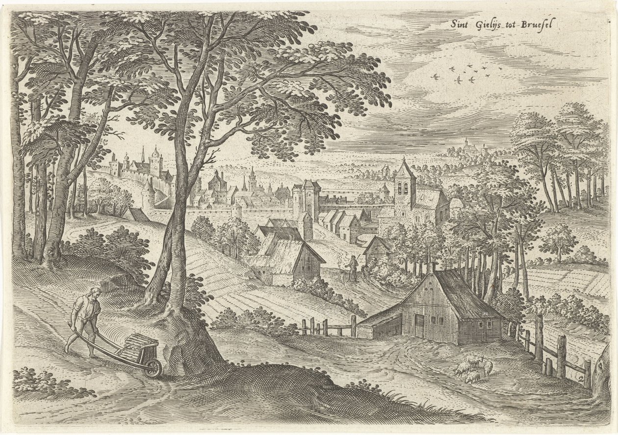 Udsigt over Saint-Gilles Sint Gielijs til Bruxelles (titel på objekt) Seværdigheder fra Bruxelles-området (serietitel) af Hans Collaert (I)