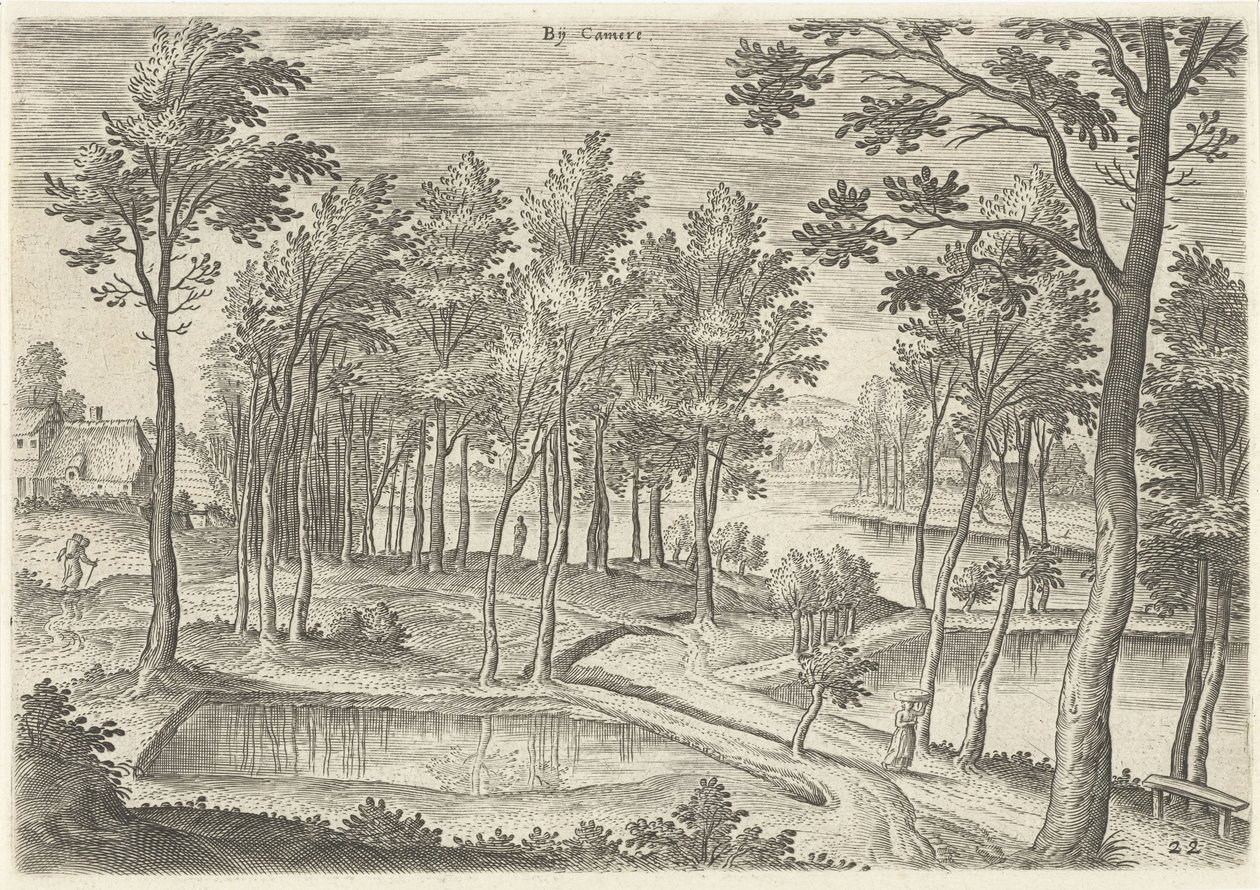 Udsigt over dammene i La Cambre At Camere (titel på objekt) Seværdigheder fra Bruxelles-området (serietitel) af Hans Collaert (I)
