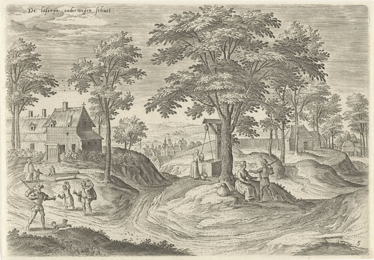 Udsigt over Scheut .s spedalske hus Lasrije en route schuet (titel på objekt) Seværdigheder fra Bruxelles-området (serietitel) af Hans Collaert (I)