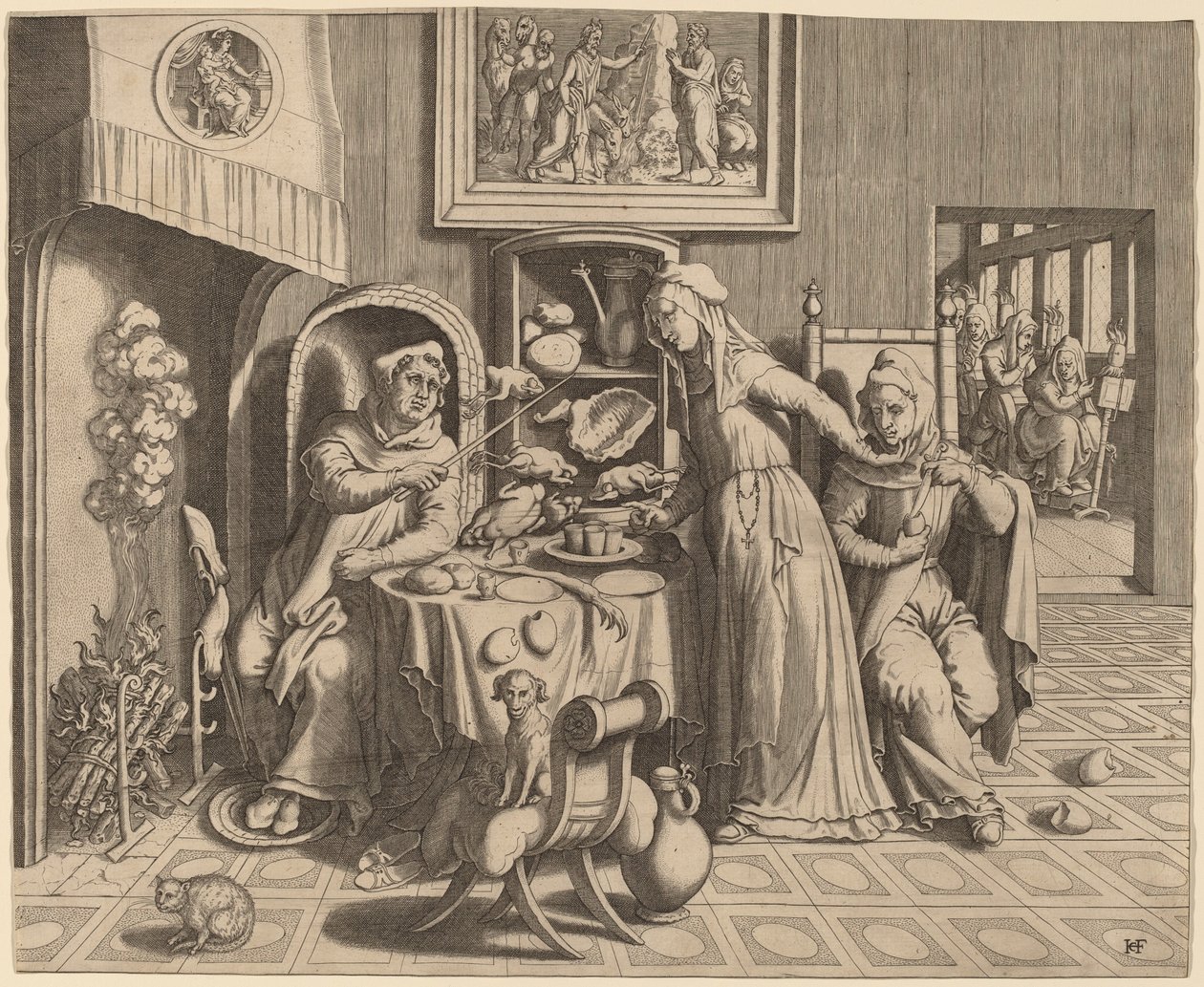 Den amorøse nonne mellem abbeden og munken af Hans Collaert the Elder