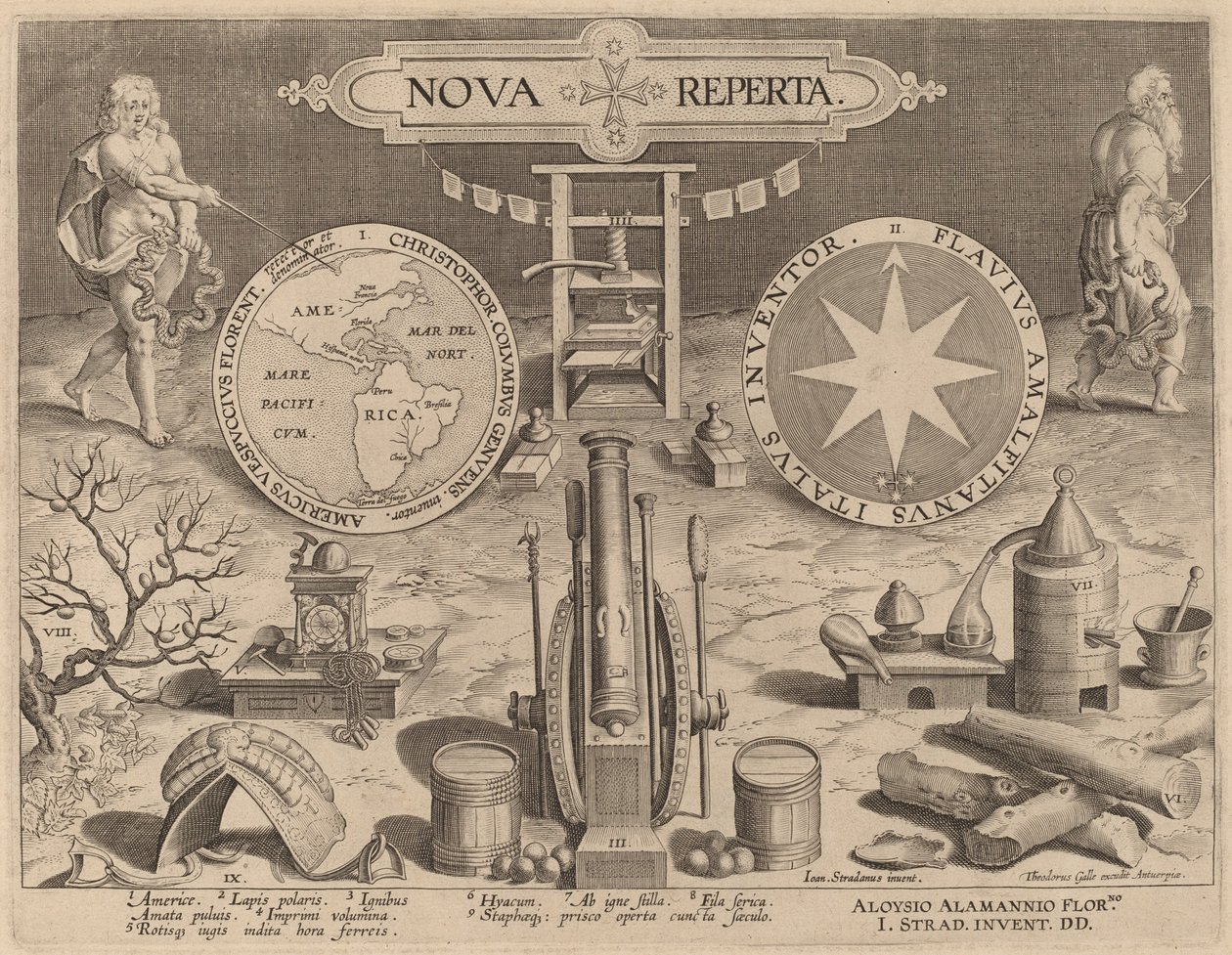 Titelside for Nova Reperta (nye opdagelser) af Hans Collaert the Younger after Jan van der Straet