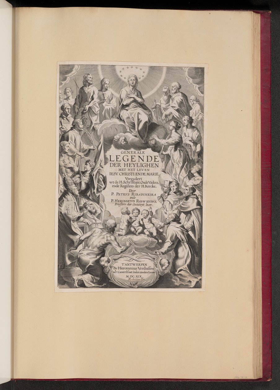 Titelside for Pedro de Ribadeneira og Heribert Rosweyde, Generale Legende der Heylighen af Hans Collaert the Younger after Sir Peter Paul Rubens