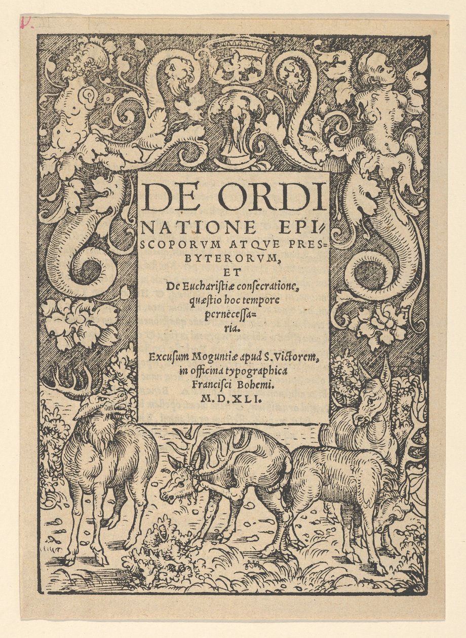 Titelkant med tre hjorte og en hinde, begyndelsen af 1500-tallet. af Hans Cranach
