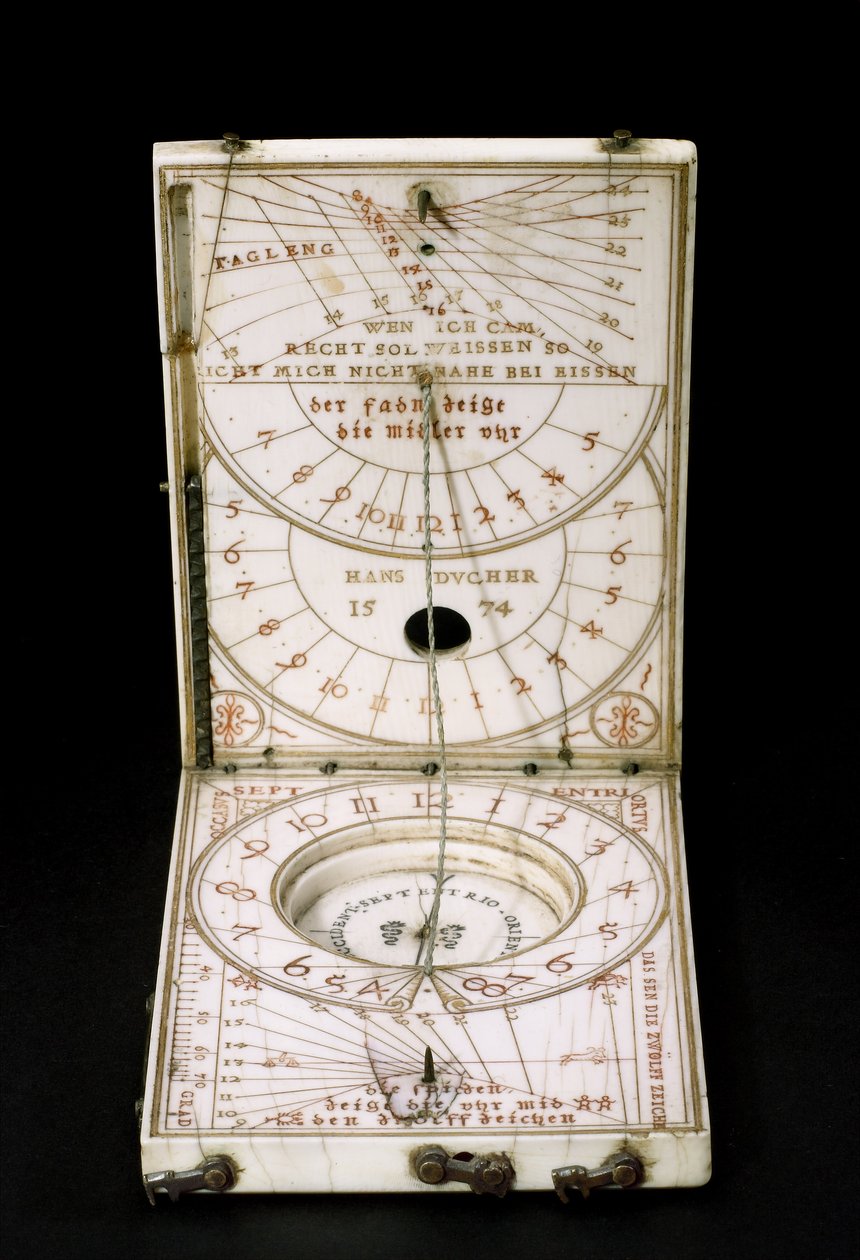 Tablet kompas solur, Nurenberg, 1574 (se også 259577-79) af Hans Ducher