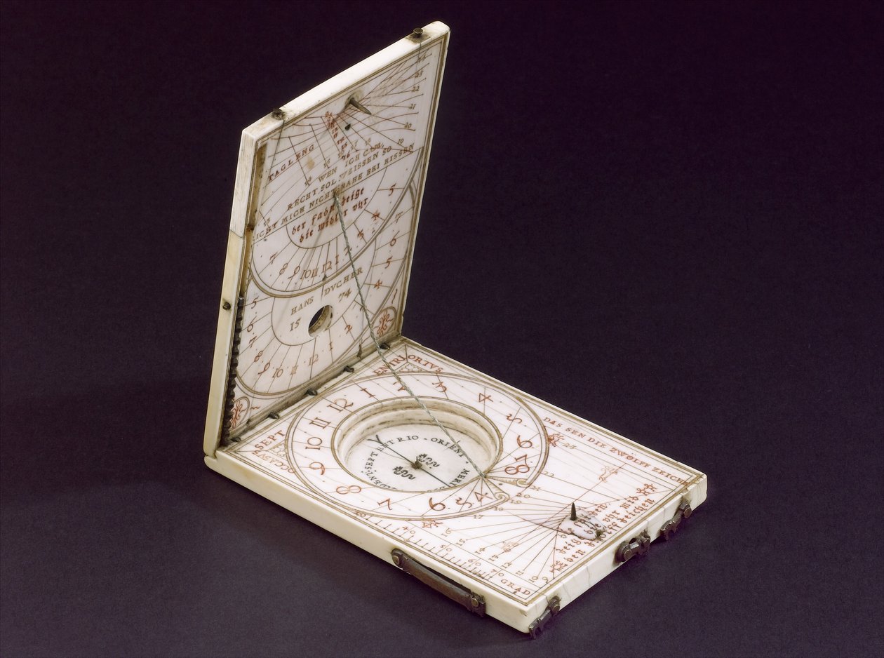 Tablet kompas solur, Nurenberg, 1574 (se også 259578-80) af Hans Ducher
