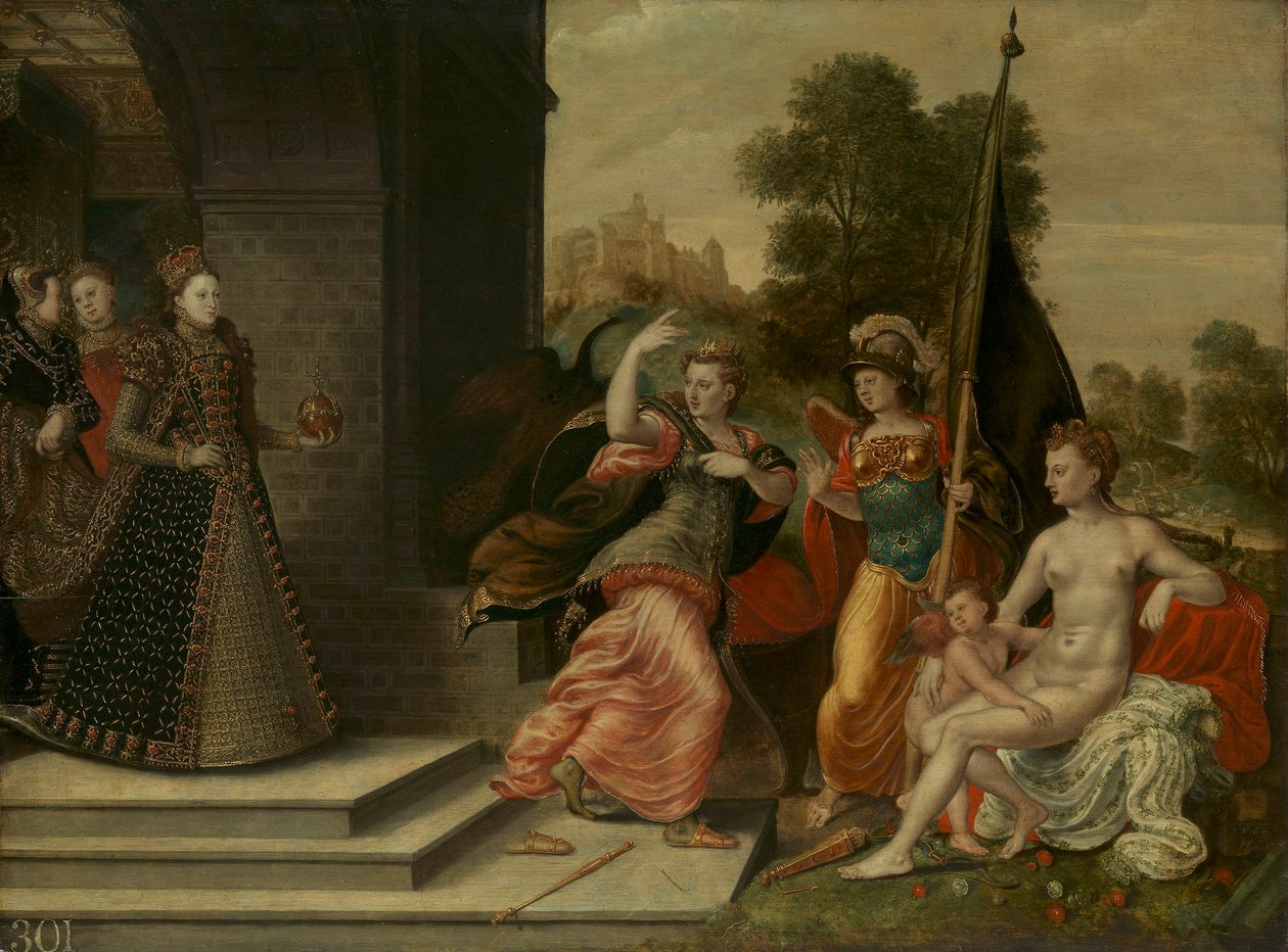 Elizabeth I og de tre gudinder af Hans Eworth