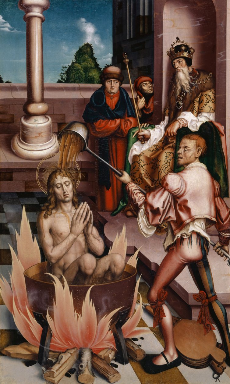 Sankt Johannes evangelisten i gryden, 1514 af Hans Fries