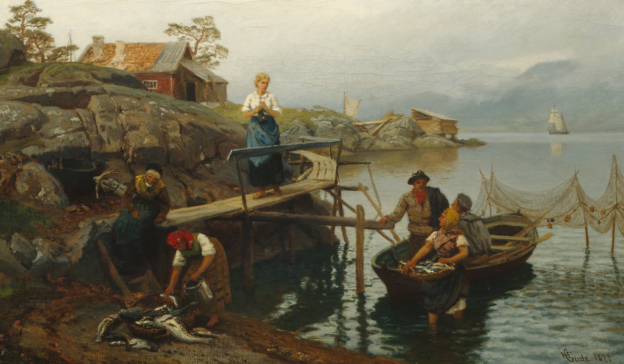 Efter fiskeri (hjem fra fiskeri) af Hans Gude