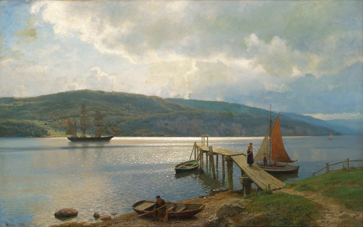 Anløbsbroen ved Feste ved Moss af Hans Gude