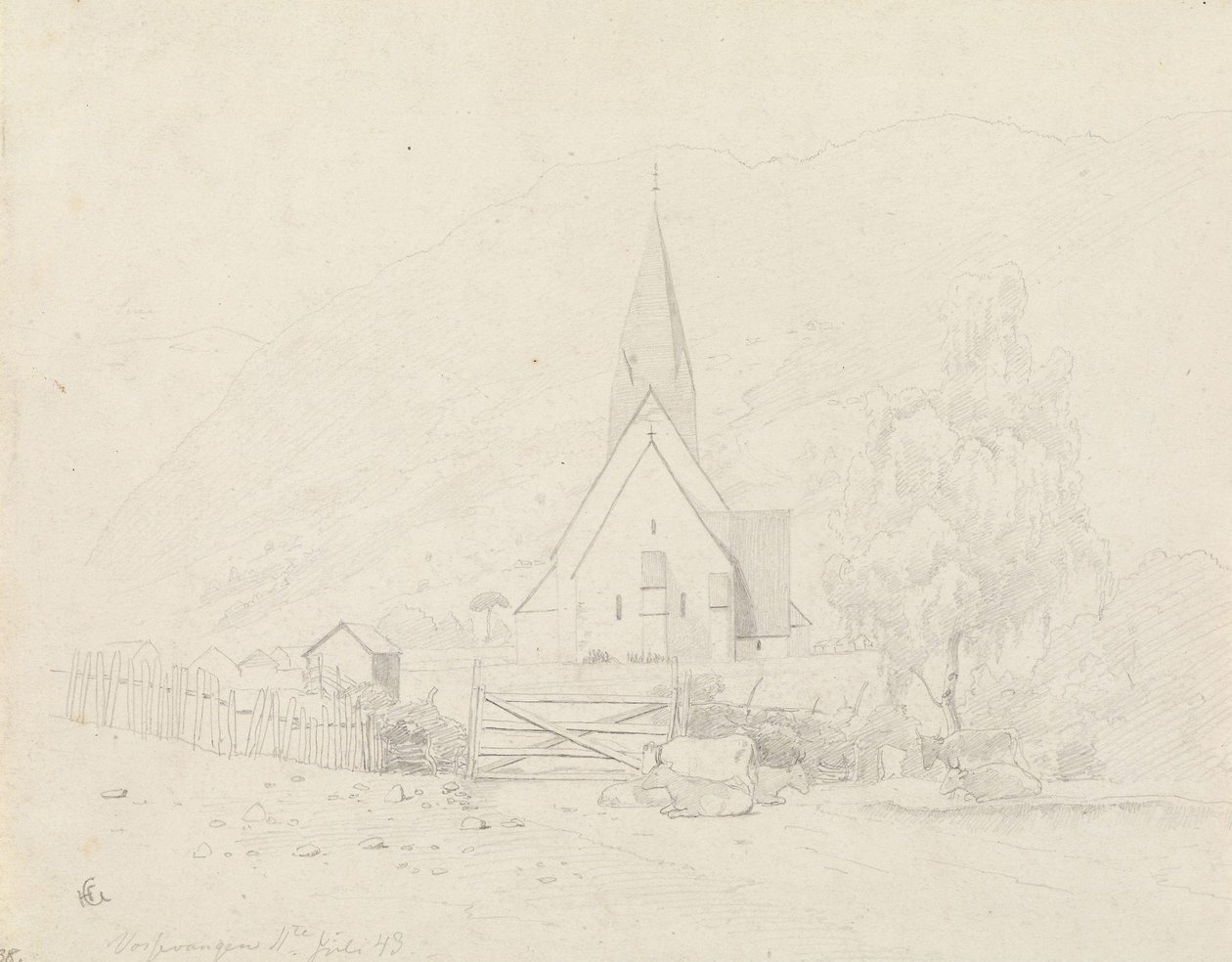 Vossevangen med Voss kirke af Hans Gude