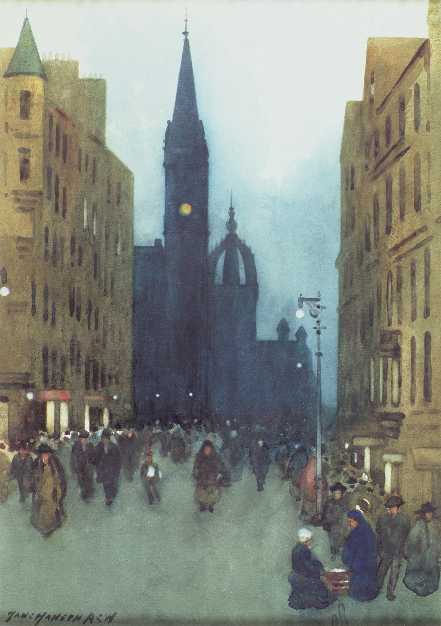 High Street, Edinburgh (olie på lærred) af Hans Hansen