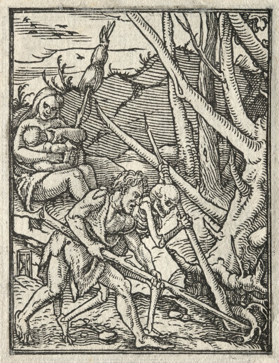 Dødedansen: Udvisning fra paradis; Adam dyrker jorden af Hans Holbein