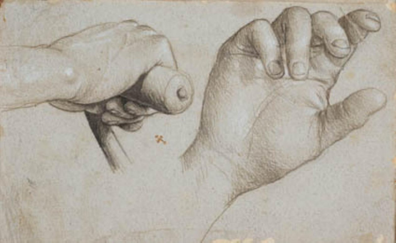 Studier af en armbrøstmands hånd og af Sankt Sebastians højre hånd af Hans Holbein d.Æ.
