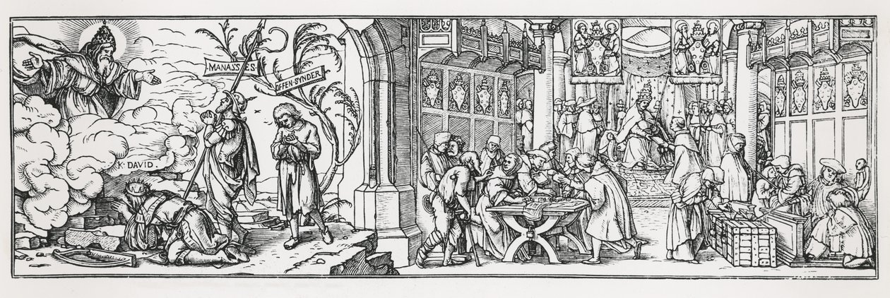 Anti-katolsk karikatur, der fordømmer pavens korruption af Hans Holbein der Jüngere