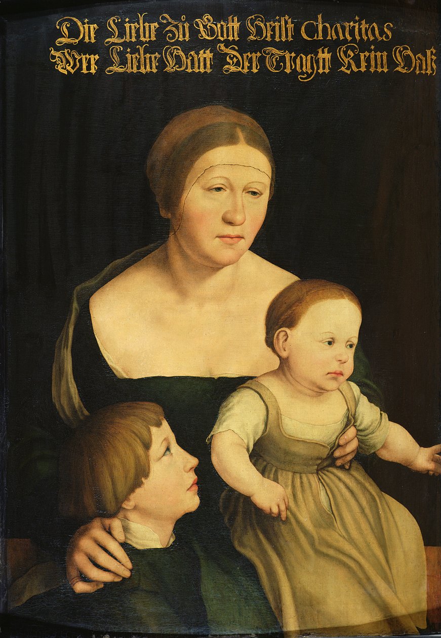 Velgørenhed eller kunstnerens familie, ca.1528 af Hans Holbein der Jüngere