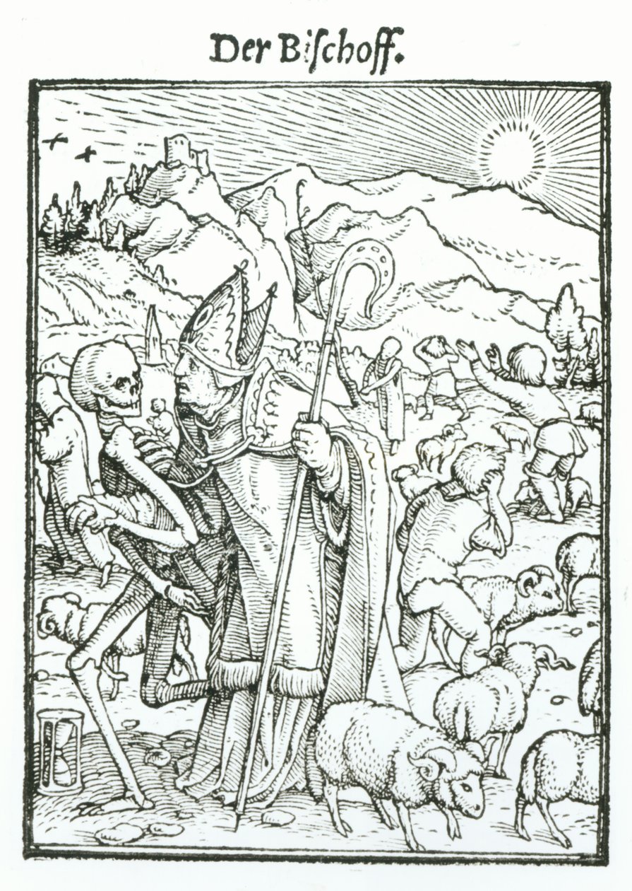Døden og biskoppen, fra "Dødedansen", graveret af Hans Lutzelburger, ca.1538 af Hans Holbein der Jüngere