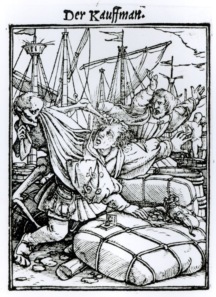 Døden og købmanden, fra "Dødedansen", graveret af Hans Lutzelburger, ca.1538 af Hans Holbein der Jüngere