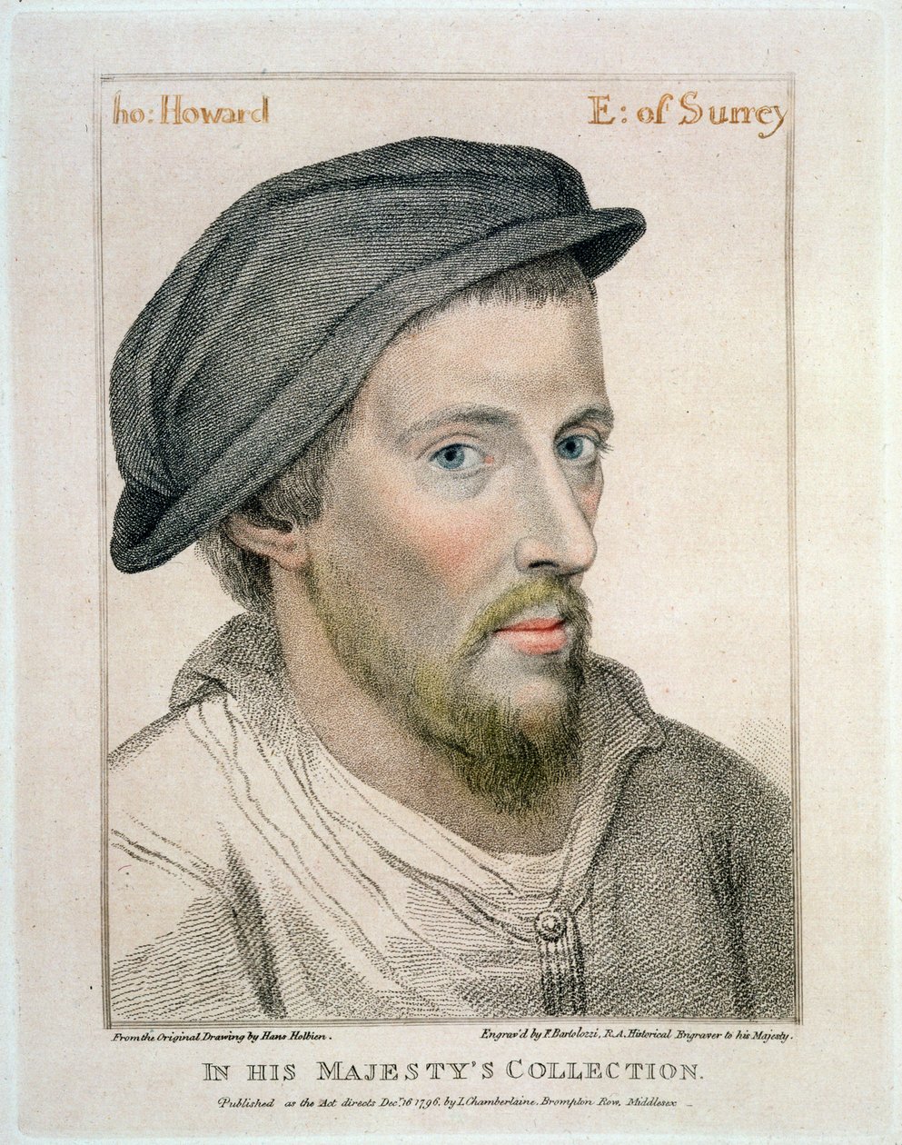 Henry Howard, jarl af Surrey (ca. 1517-47) graveret af Francesco Bartolozzi (1727-1815) af Hans Holbein der Jüngere