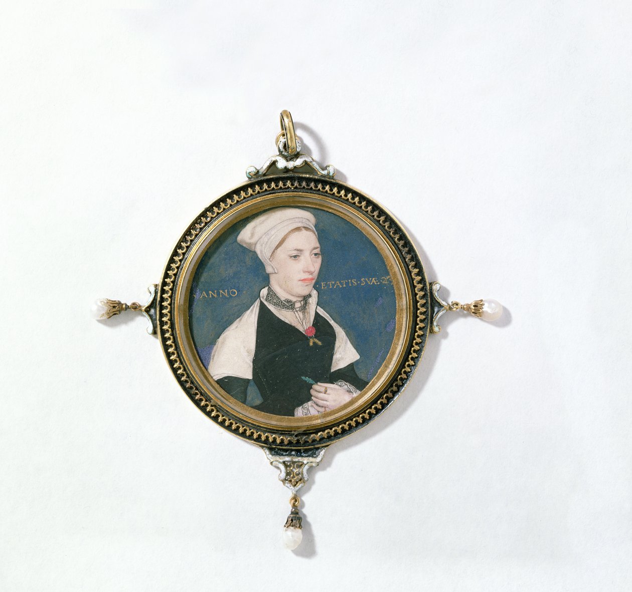Jane Small, tidligere kendt som Mrs. Robert Pemberton, ca. 1540 (wc på vellum monteret på spillekort) (detaljer fra 14732) af Hans Holbein der Jüngere