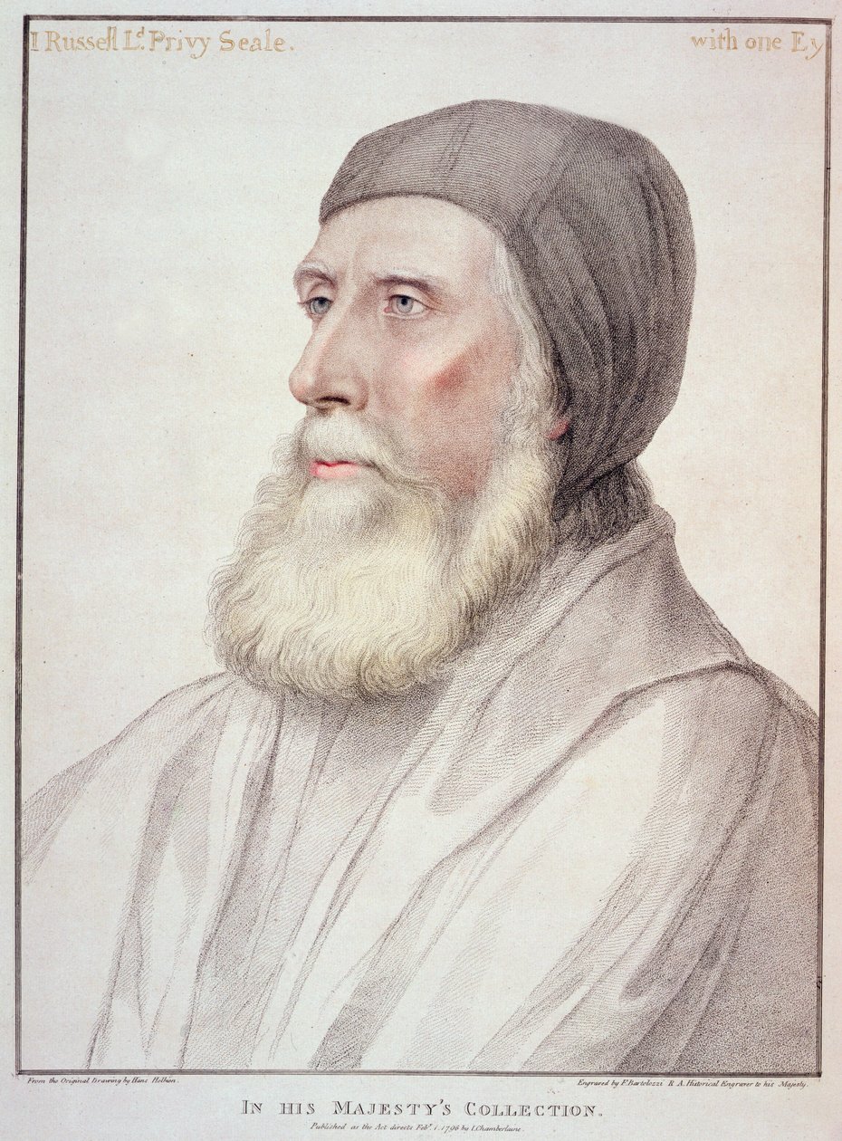 Portræt af John Russell, 1. jarl af Bedford (1485-1555), graveret af Francesco Bartolozzi (1727-1815) af Hans Holbein der Jüngere