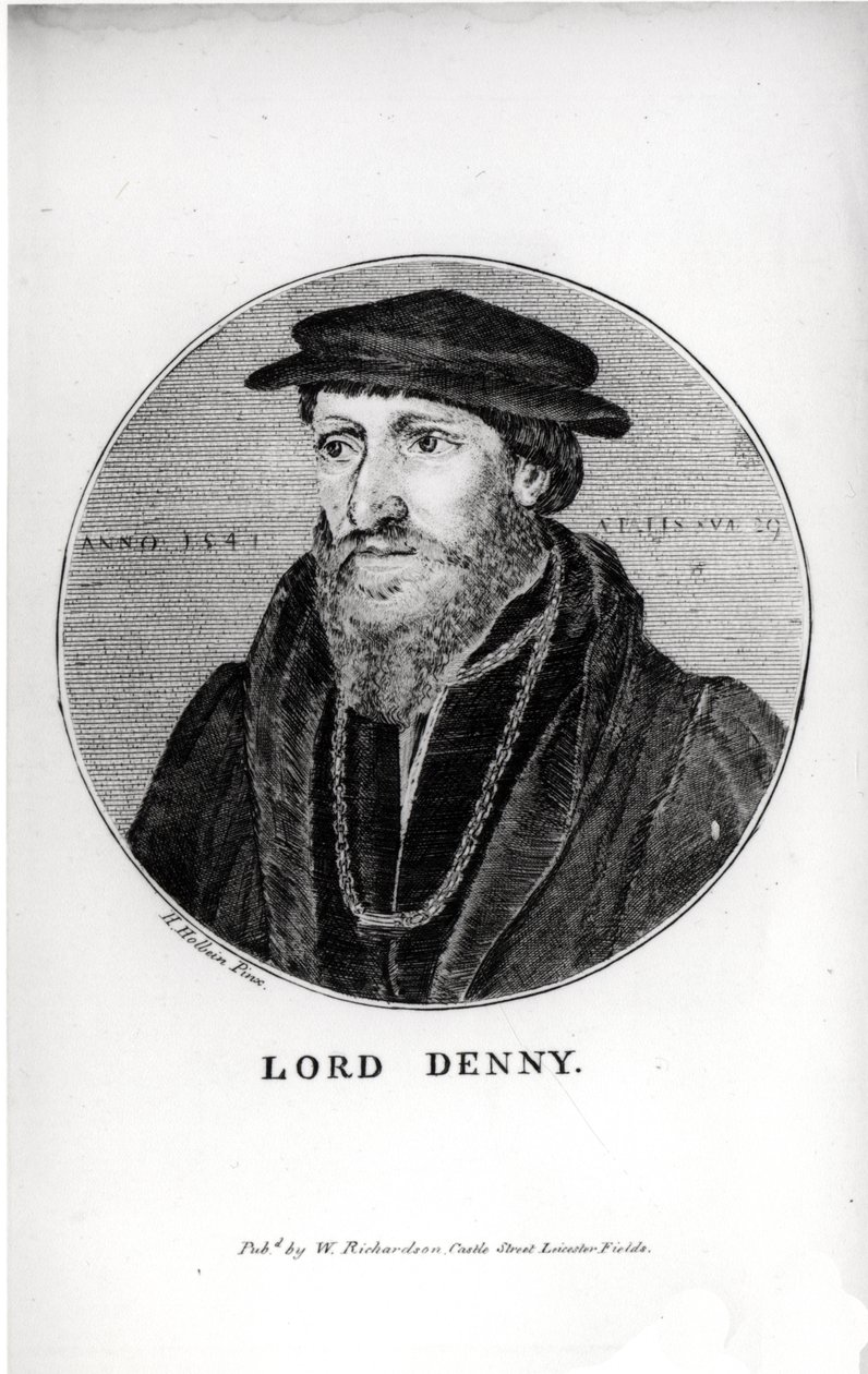 Portræt af Sir Anthony Denny (1501-49) i 1541, indgraveret af W. Richardson af Hans Holbein der Jüngere