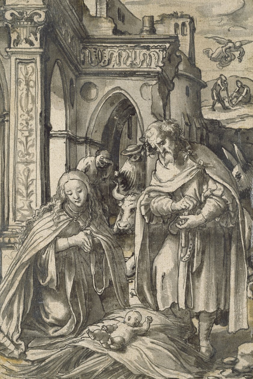 The Nativity (pensel og indisk blæk med grå vask) af Hans Holbein der Jüngere