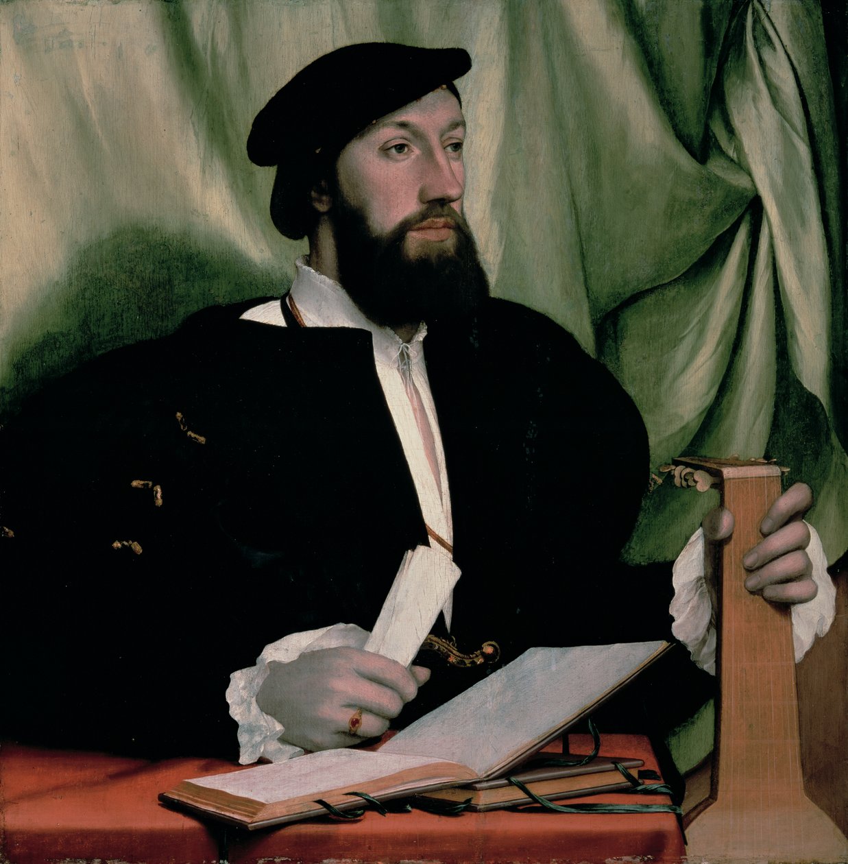 Ukendt herre med nodebøger og lut, ca. 1534 af Hans Holbein der Jüngere