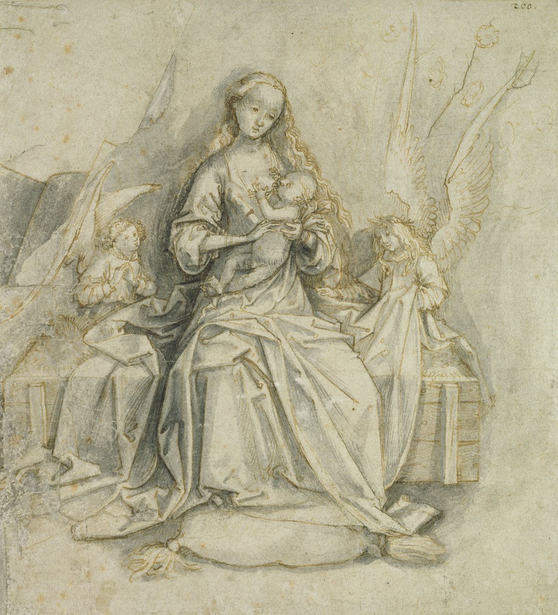 Madonna og barn (pen og brunt blæk med blyant på papir) af Hans Holbein the Elder