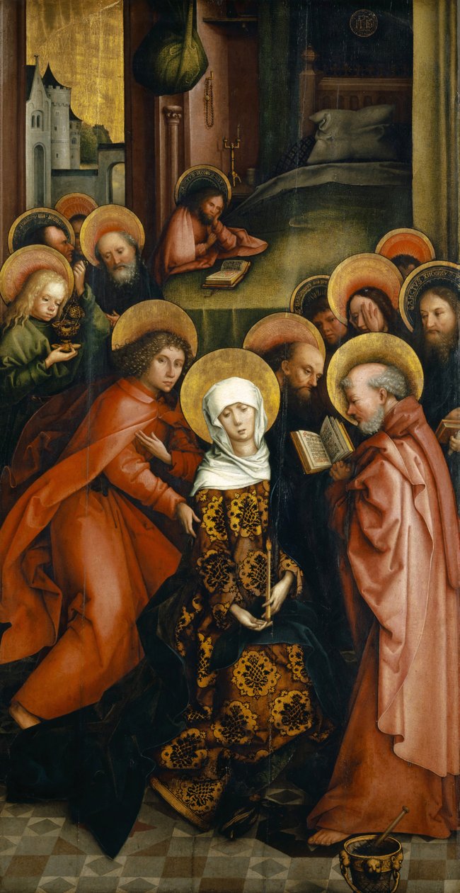 Jomfruens død, malet vinge på Afra-altertavlen, 1490 af Hans Holbein the Elder
