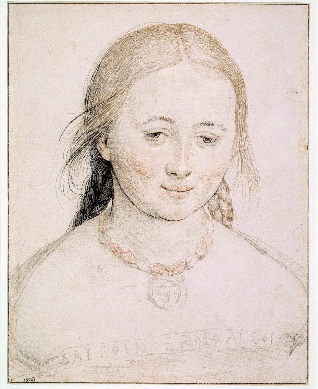 Ung kvindes hoved Tegning på spidsen af metal, pen og blod af Hans Holbein den gamle (1460-1524) 1500-tals søn. 0,19x0,15 m Paris, Musée du Louvre af Hans Holbein the Elder