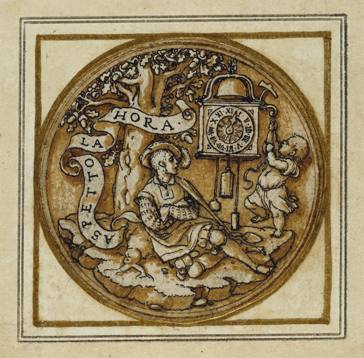 Allegory of Time - Design til et vedhæng eller hat-emblem, ca. 1532-43 (pen & blæk på papir) af Hans Holbein der Jüngere