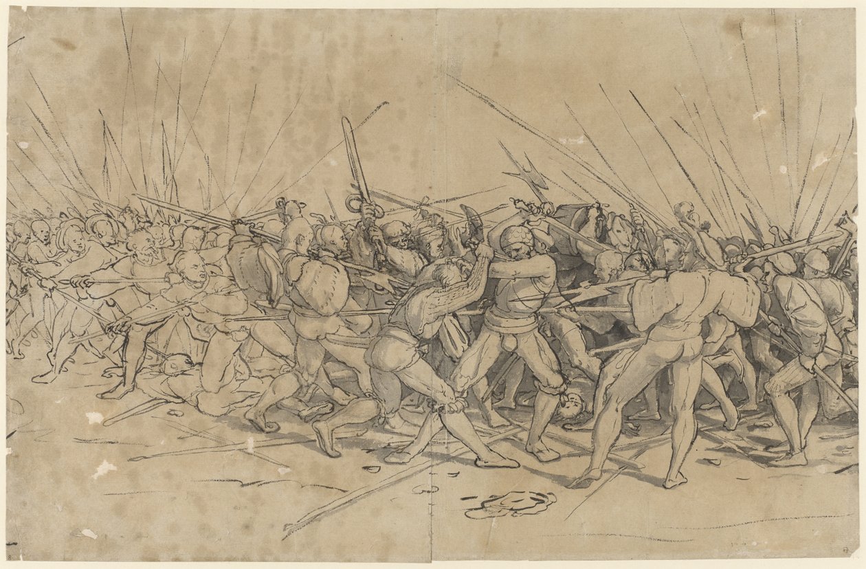 Kampscene, ca. 1524 (pen, blæk og lavering) af Hans Holbein the Younger