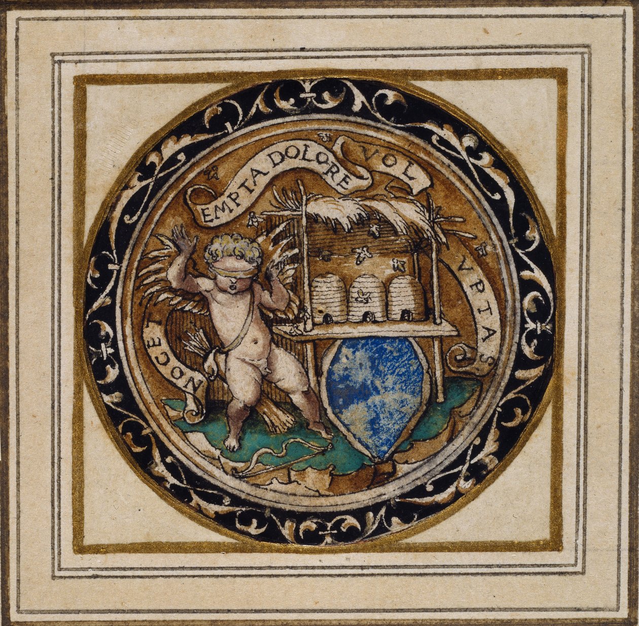 Amor stukket af bier - Design til et vedhæng eller hat-emblem, ca. 1532-43 (pen & blæk på papir) af Hans Holbein der Jüngere