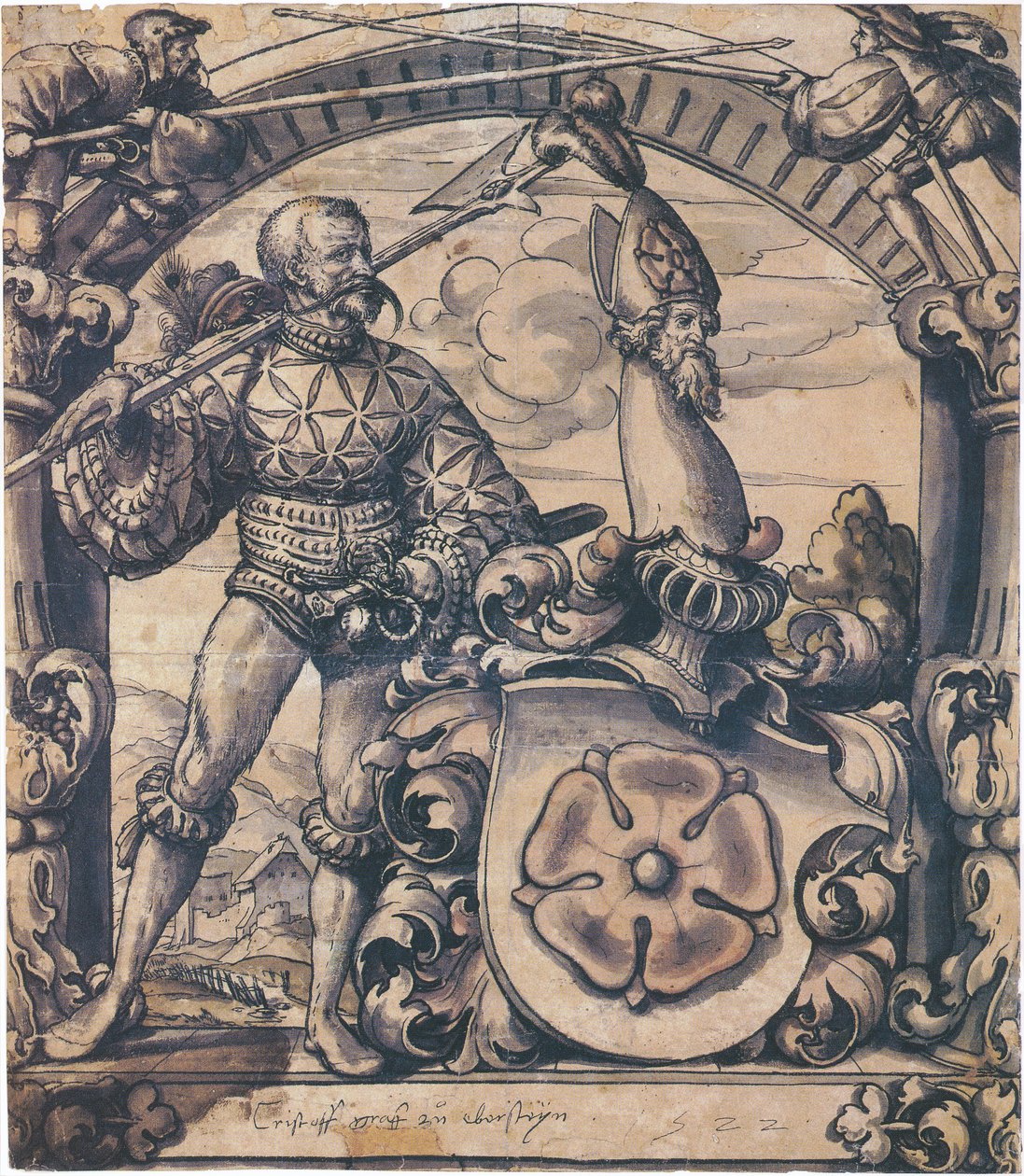 Design til et heraldisk panel af farvet glas af Hans Holbein the Younger
